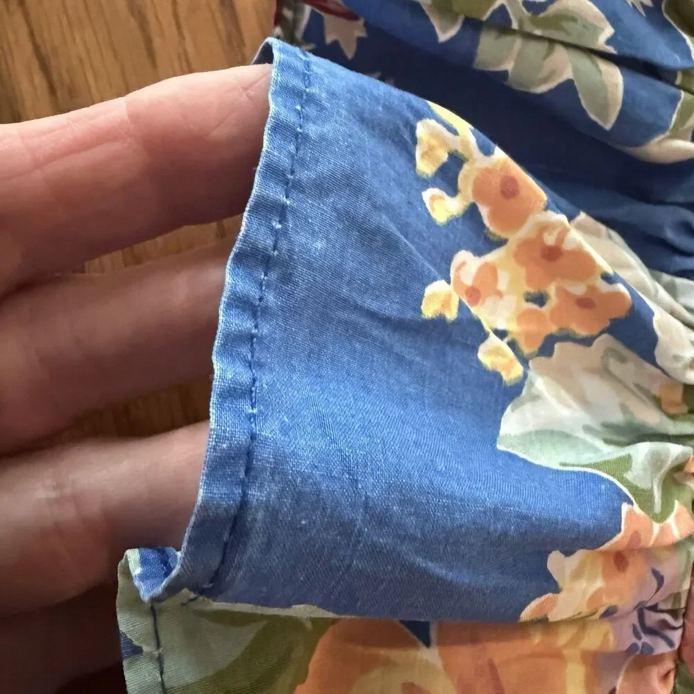 Vtg Ralph Lauren 16” Blue Floral Cotton Pillow Cover W/Ruffle Cottage